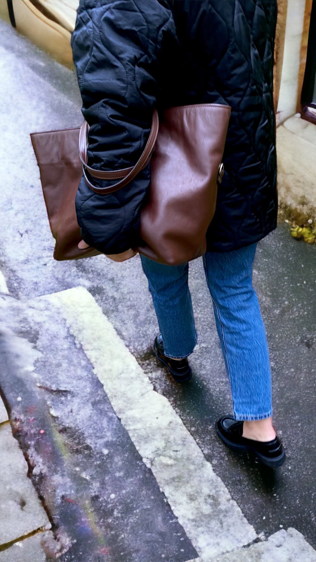 W Bag Brown with pale pink fish leather