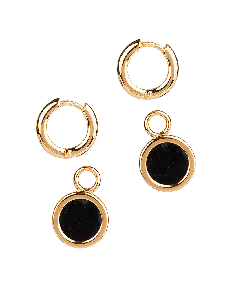 Sisters Earrings Gold with black fish leather