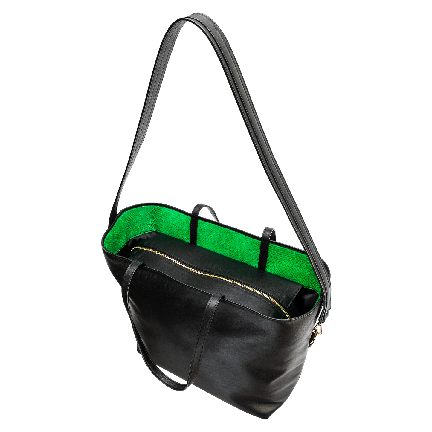 W Bag Black with green fish leather