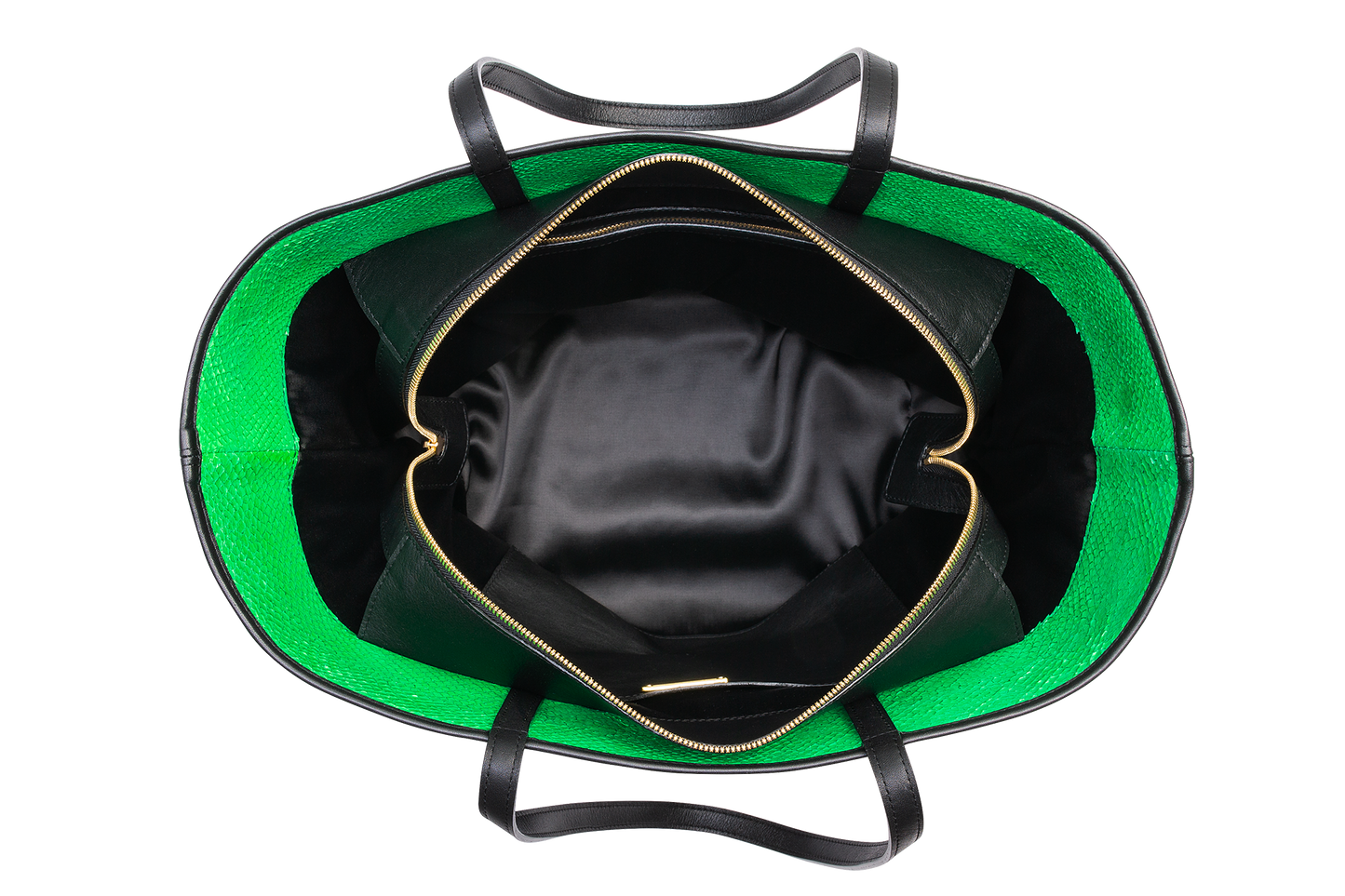 W Bag Black with green fish leather