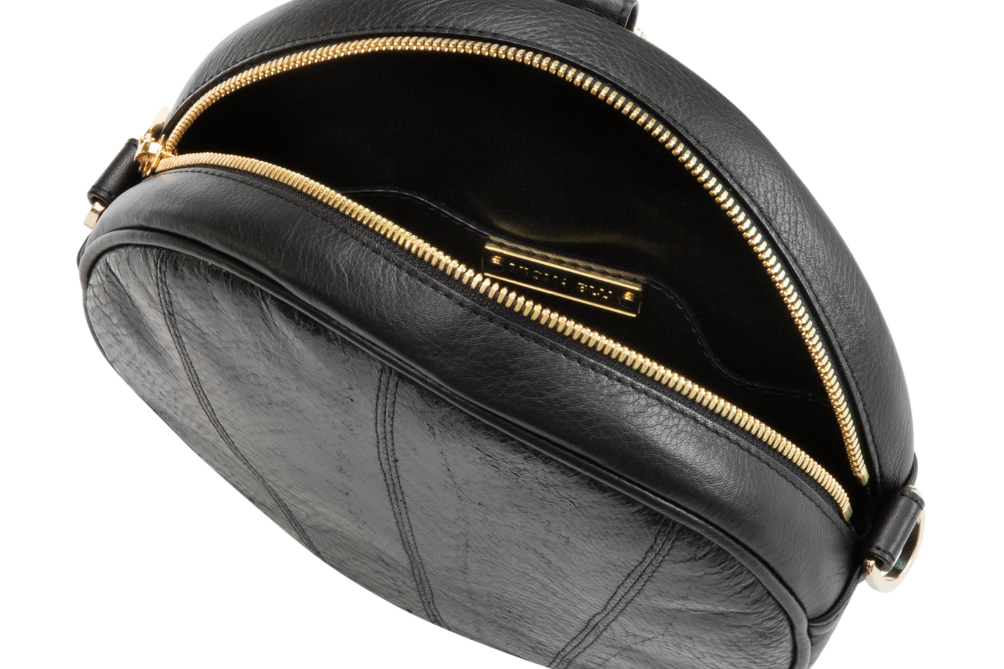 Musta kalannahka ympyrälaukku Black Fish leather round bag