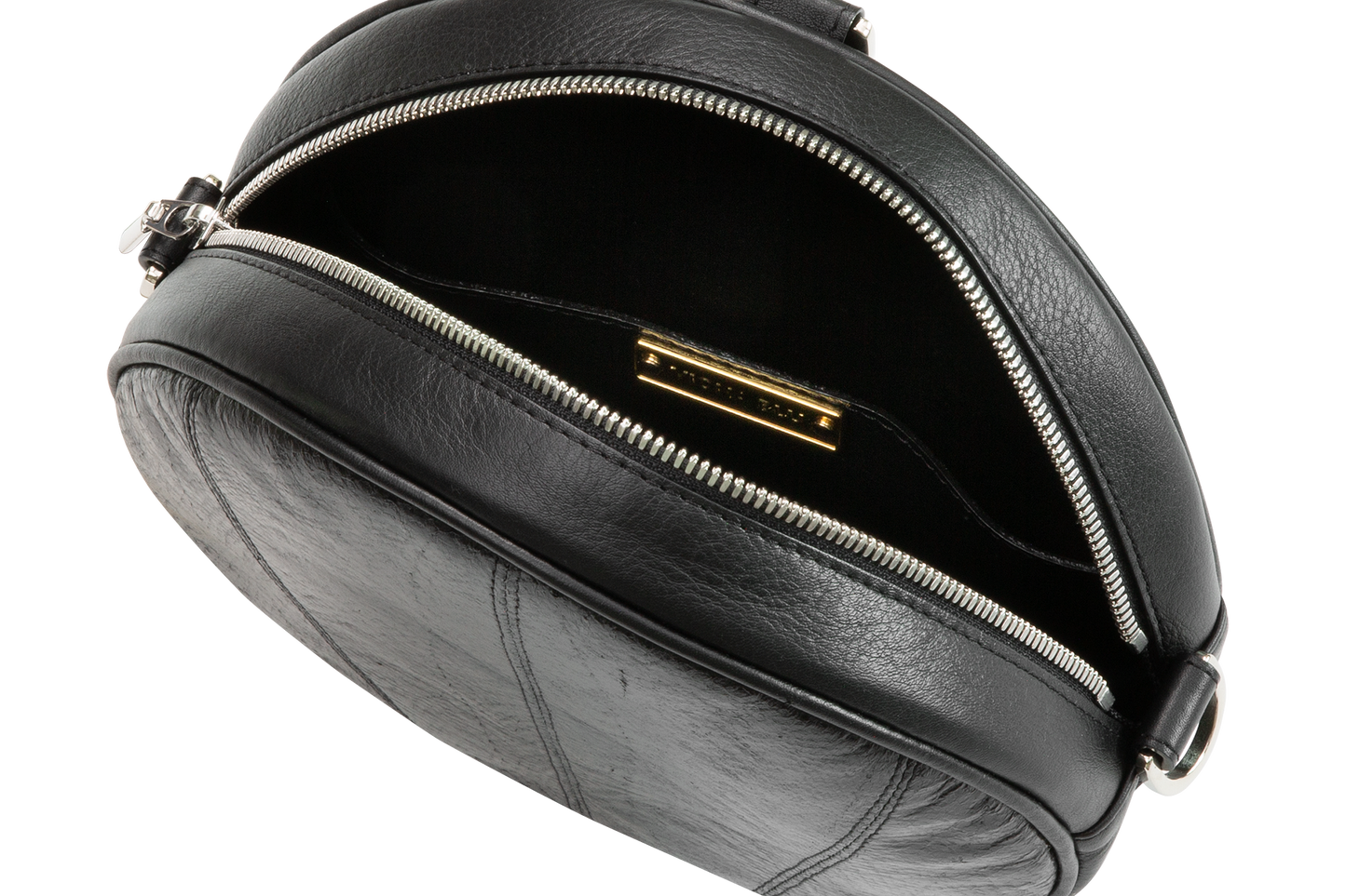 Musta kalannahka ympyrälaukku Black Fish leather round bag