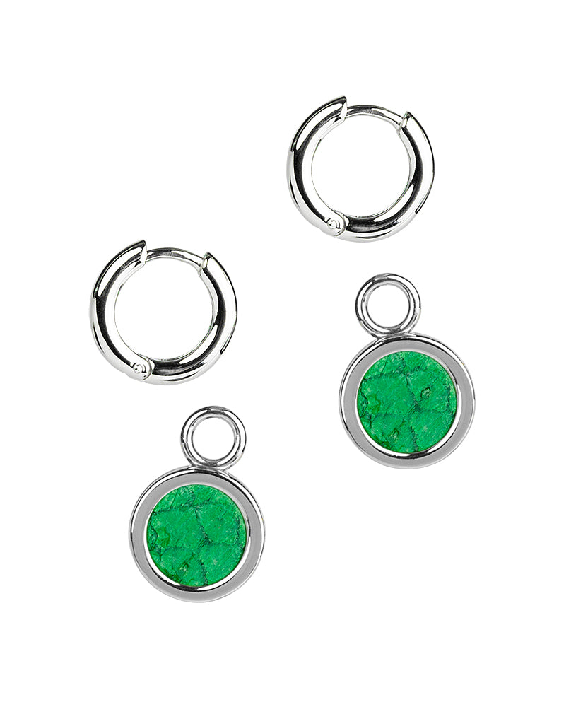 Sisters Earrings silver with neon green fish leather