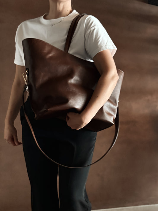 W Bag Brown with pale pink fish leather