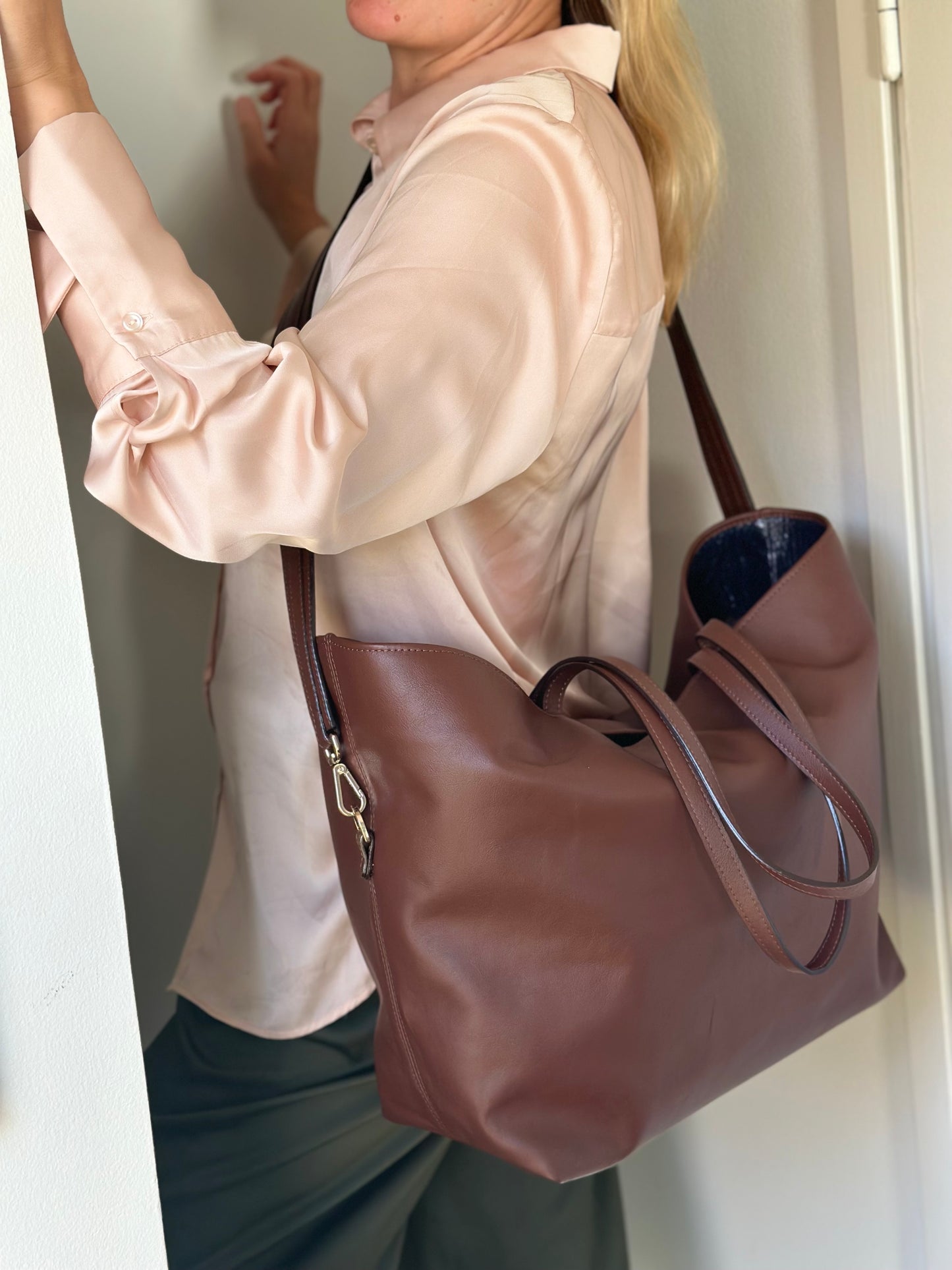 W Bag Brown with blue fish leather