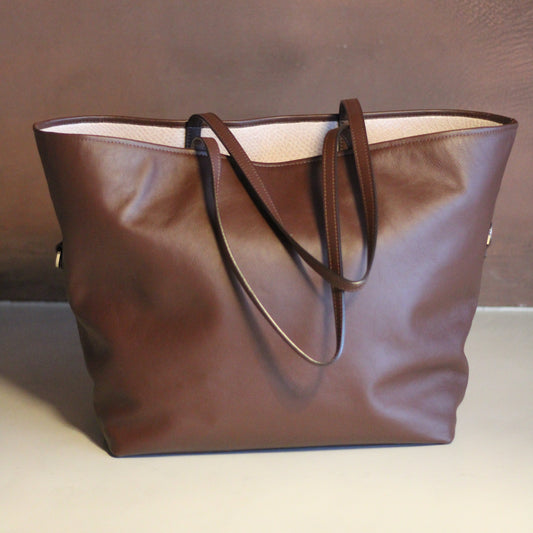 W Bag Brown with pale pink fish leather