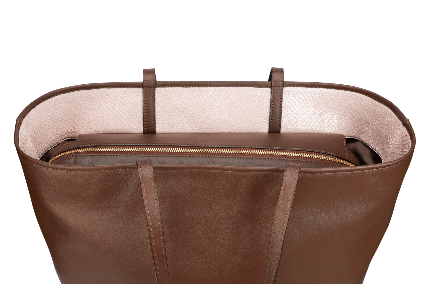 W Bag Brown with pale pink fish leather