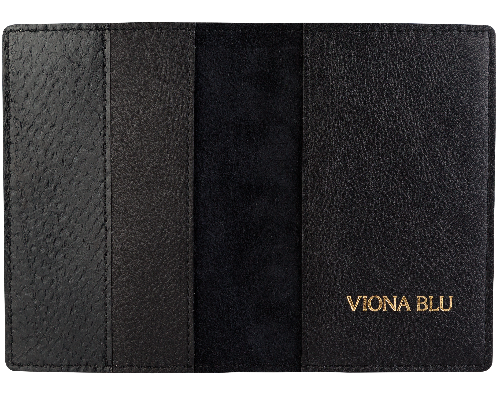 Musta nahkainen passikotelo kalannahkaa Black passport cover fish leather Viona Blu
