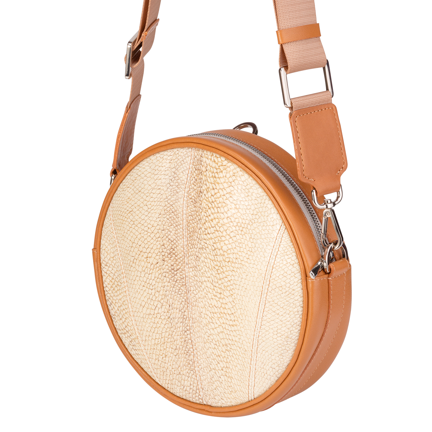 Ruskea kalannahka ympyrälaukku Brown Fish leather round bag Viona Blu