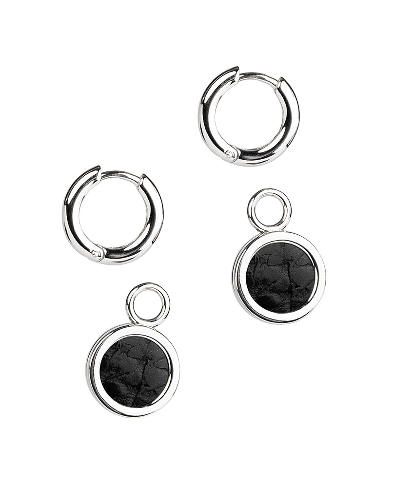 Sisters Earrings Silver with black fish leather