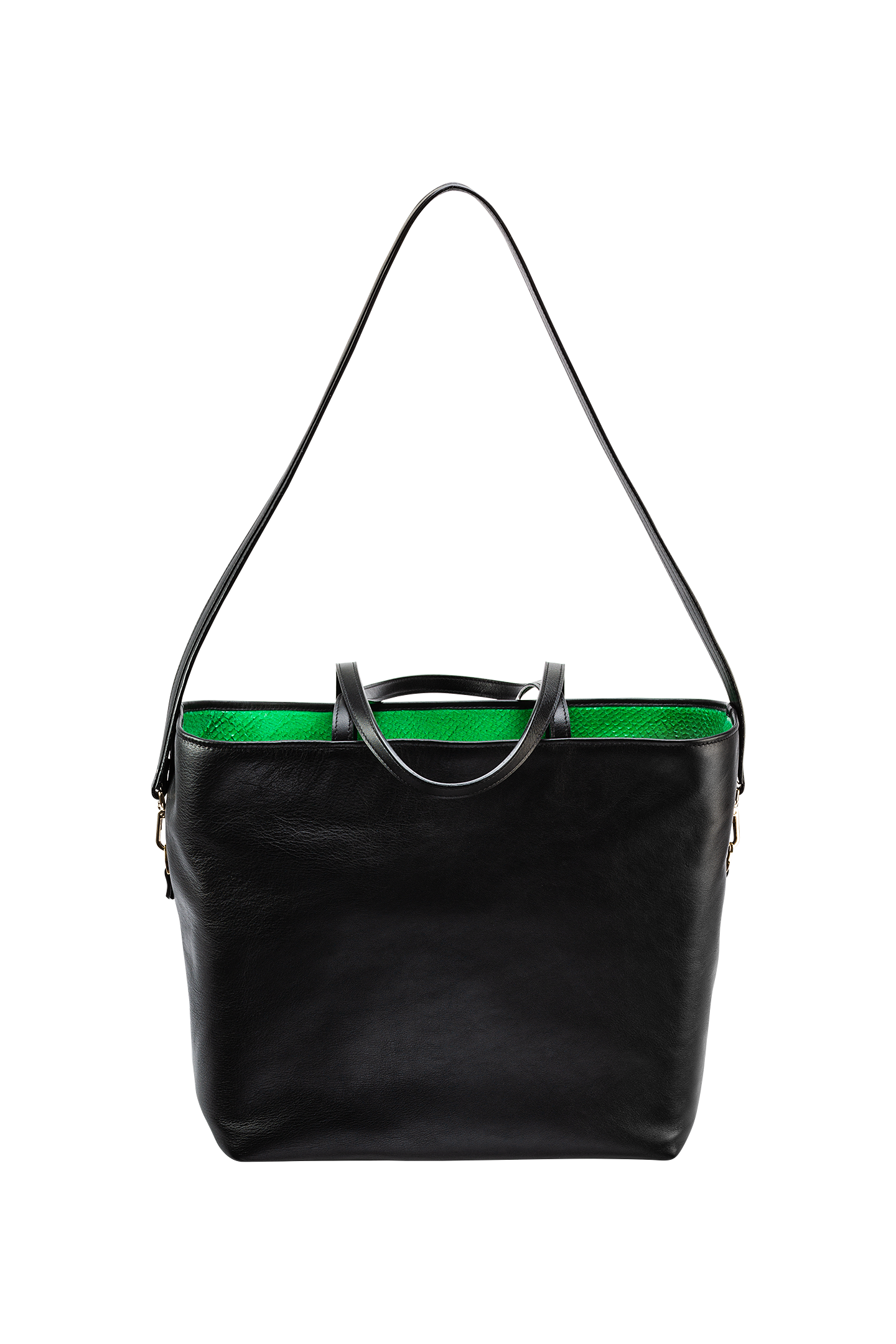 W Bag Black with green fish leather