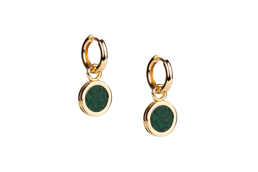 Sisters Earrings Gold with dark green fish leather