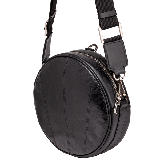 Musta kalannahka ympyrälaukku Black Fish leather round bag