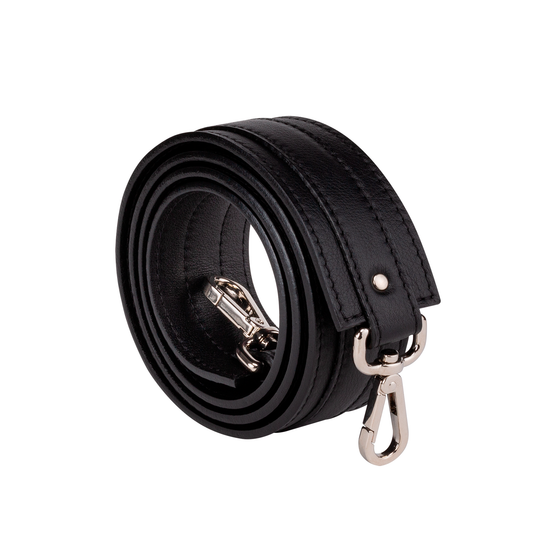 Black Leather Shoulder Strap (silver)