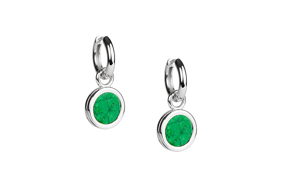 Sisters Earrings silver with neon green fish leather