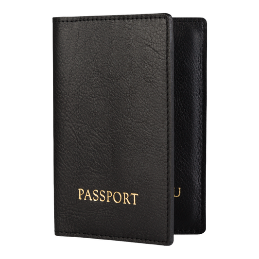 Musta nahkainen passikotelo kalannahkaa Black fish leather passport cover Viona Blu